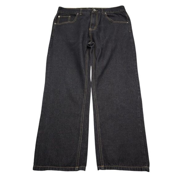 Code One Pants Mens 36 Black High Rise Flat Front Dark Wash Denim Jeans - Picture 1 of 16